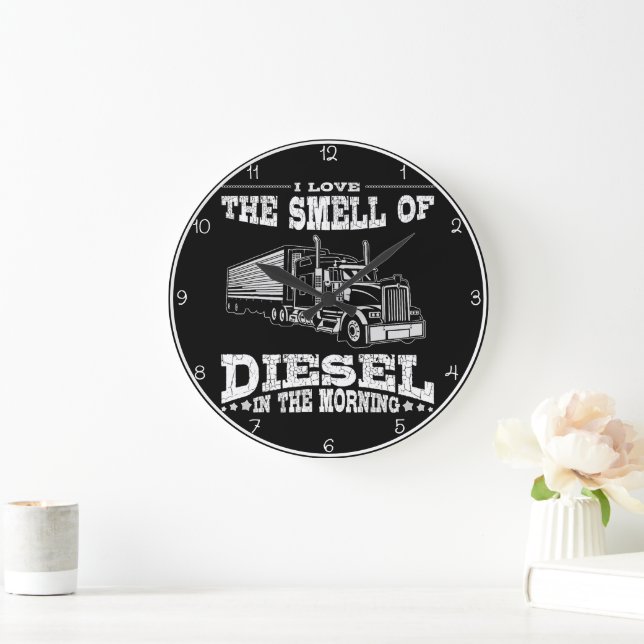 Love the Smell of Diesel" Trucker Large Clock (Home)