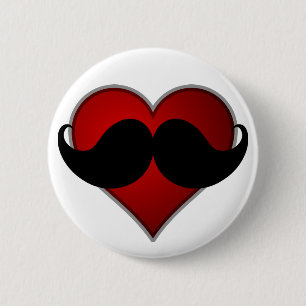 LOVE THE STACHE Heart w/Moustache Moustache 6 Cm Round Badge