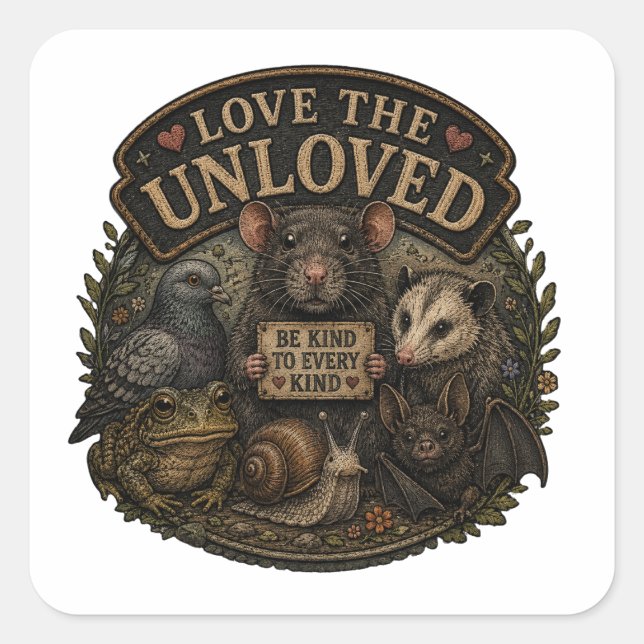 Love The Unloved | Be Kind To Every Kind Square Sticker (Front)
