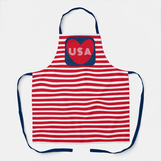 Love the USA Patriotic Red White Blue Fun Heart Ap Apron (Front)