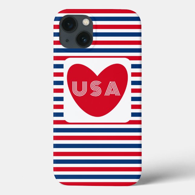 Love the USA Patriotic Red White Blue Fun Heart Ca Case-Mate iPhone Case (Back)