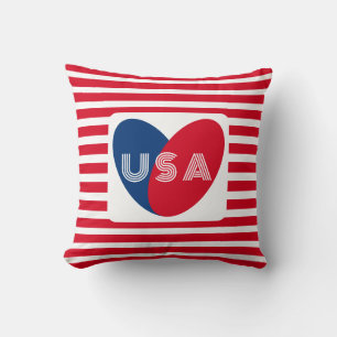 Love the USA Patriotic Red White Blue Fun Heart Cushion
