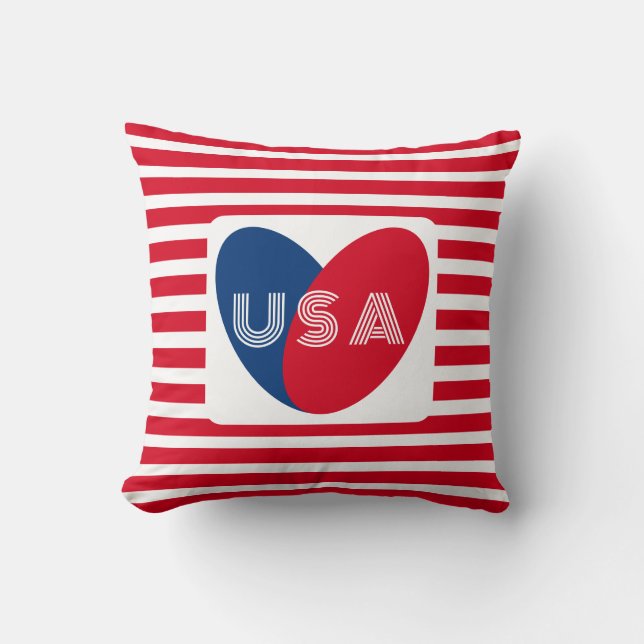Love the USA Patriotic Red White Blue Fun Heart Cushion (Front)