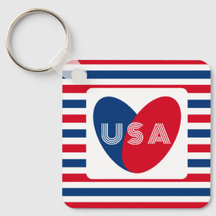 Love the USA Patriotic Red White Blue Fun Heart Ke Key Ring
