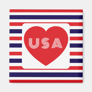 Love the USA Patriotic Red White Blue Fun Heart Magnet