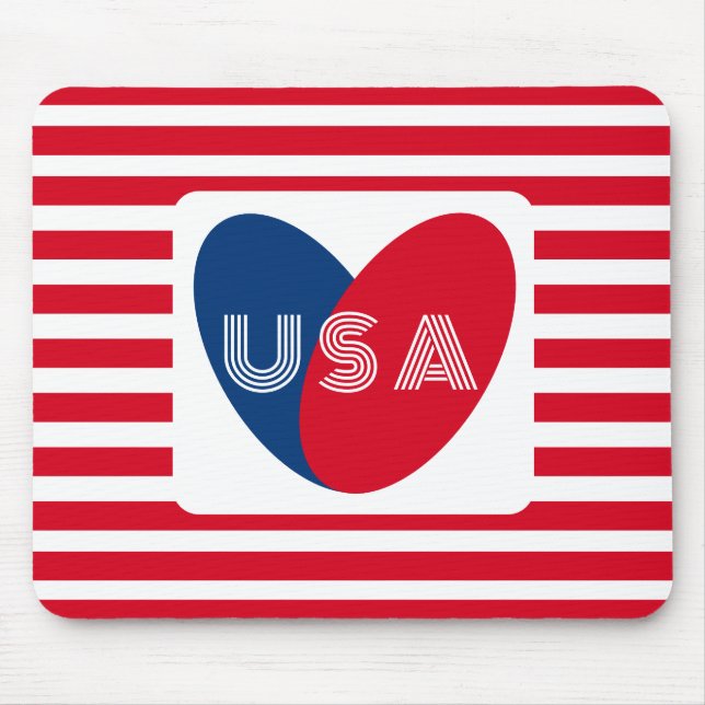 Love the USA Patriotic Red White Blue Fun Heart Mouse Pad (Front)