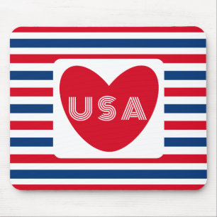 Love the USA Patriotic Red White Blue Fun Heart Mouse Pad