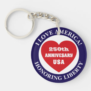 Love the USA Patriotic Red White Blue Heart 250th Key Ring