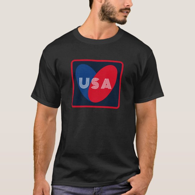Love the USA Patriotic Red White Blue Heart Simple T-Shirt (Front)
