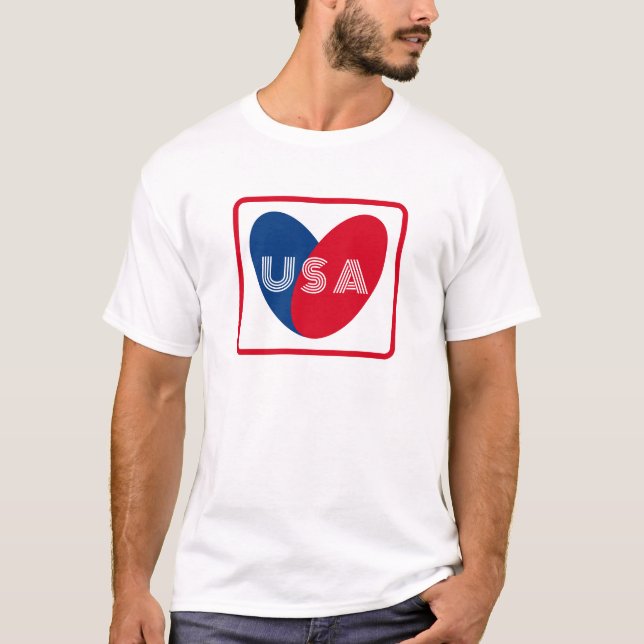 Love the USA Patriotic Red White Blue Heart Simple T-Shirt (Front)