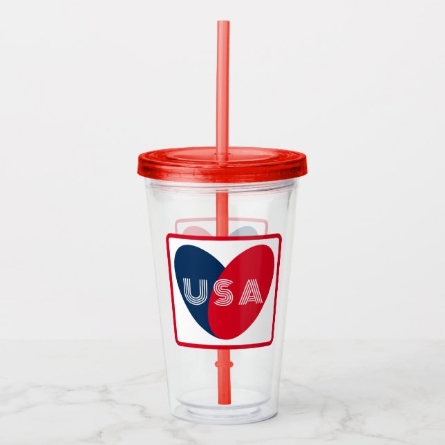 Love the USA Patriotic Red White Blue Simple Heart Acrylic Tumbler (Front)