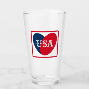 Love the USA Patriotic Red White Blue Simple Heart Glass