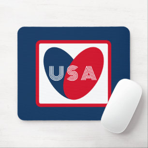 Love the USA Patriotic Red White Blue Simple Heart Mouse Pad