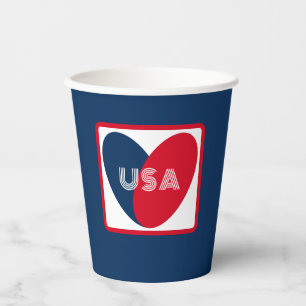 Love the USA Patriotic Red White Blue Simple Heart Paper Cups