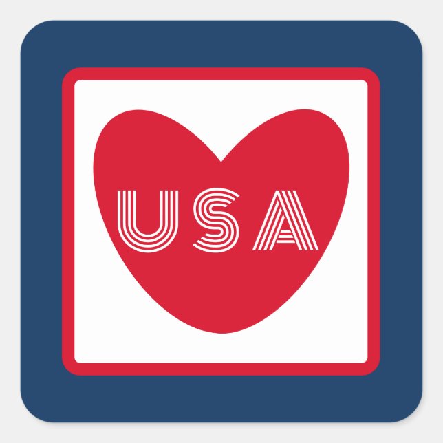 Love the USA Patriotic Red White Blue Simple Heart Square Sticker (Front)