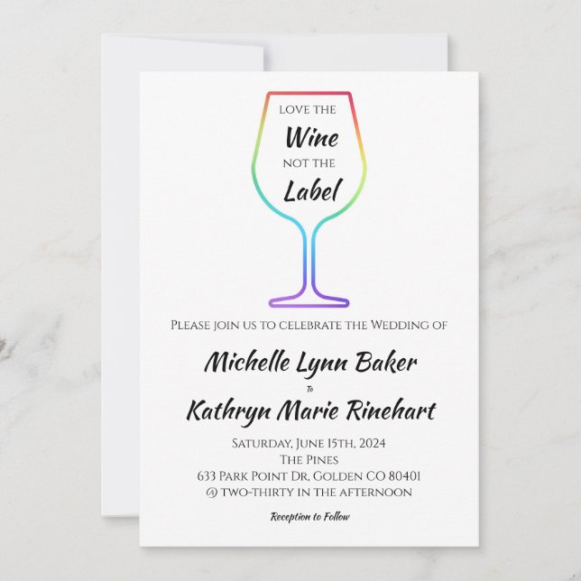 Love the Wine Not the Label rainbow wine glass Invitation (Front)