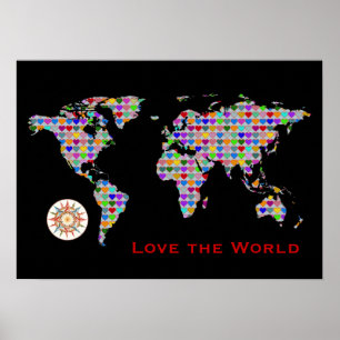 love the world / world-map / colour hearts poster