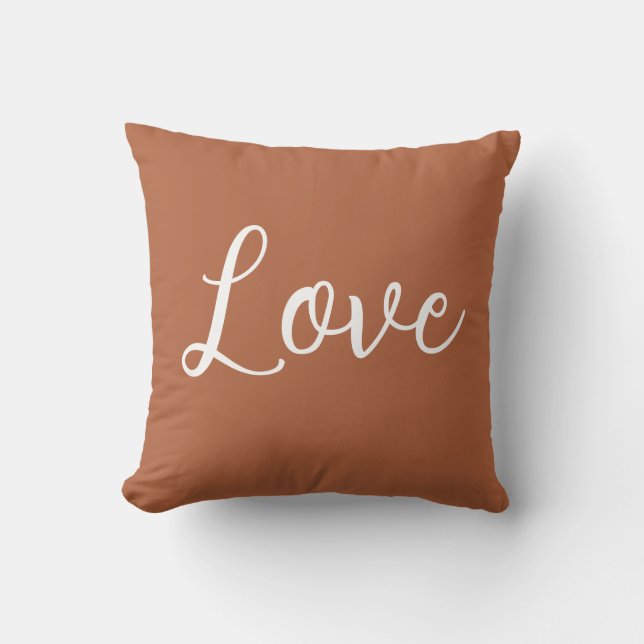 Love Throw Pillow Copper Brown White (Front)