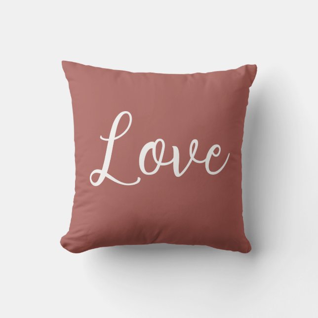 Love Throw Pillow Terracotta Red White (Front)