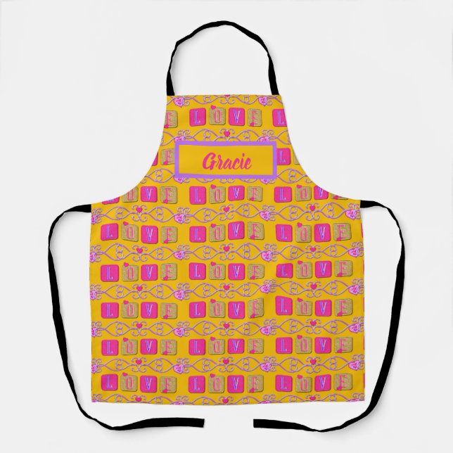 Love Tiles-Pink-Purple-YELLOW- Apron (Front)
