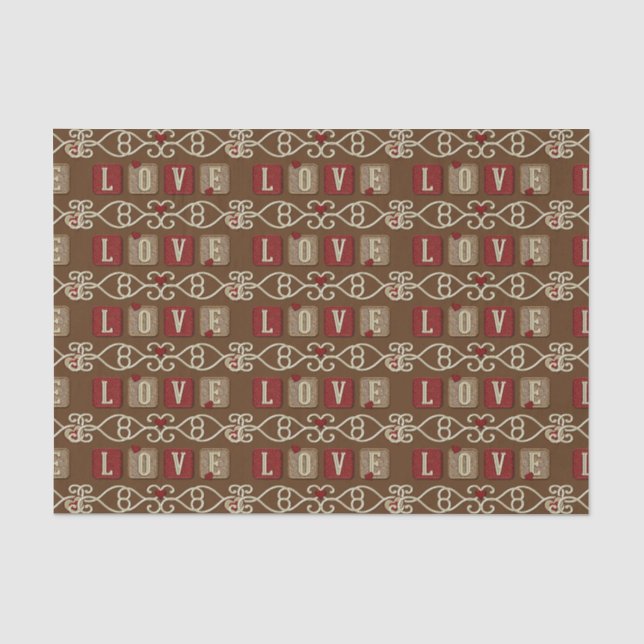 Love Tiles-Red-Gold-Brown-TISSUE WRAP PAPER (Front)