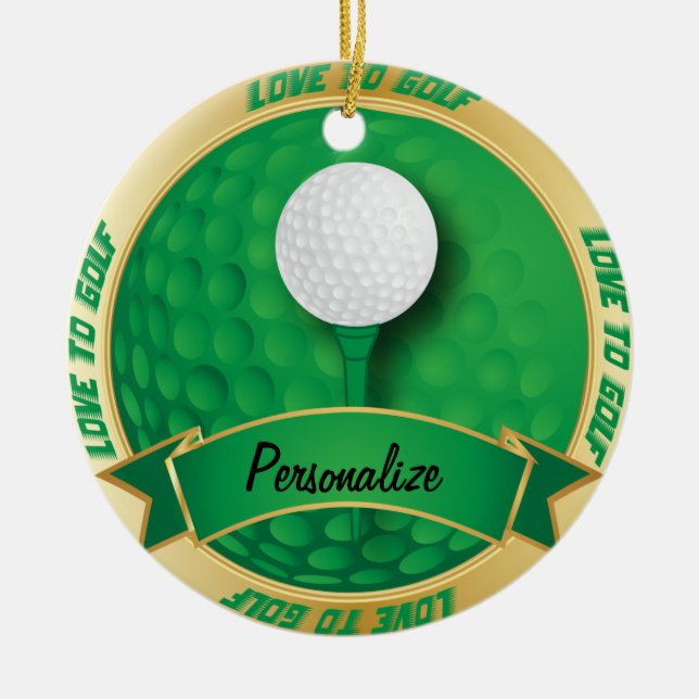 Love to Golf in Green | Personalise Ceramic Tree Decoration (Front)