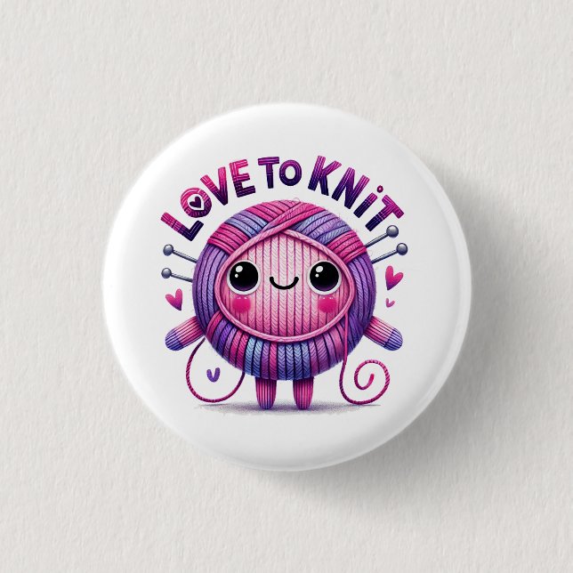 Love to Knit Quote Cute Pink Purple Ball of Yarn 3 Cm Round Badge (Front)