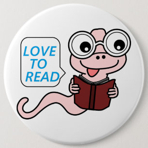 "LOVE TO READ" BOOKWORM 6 CM ROUND BADGE