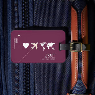 Love to Travel the World burgundy Luggage Tag