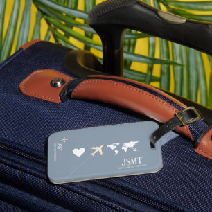 Love to Travel the World dusty-blue Luggage Tag