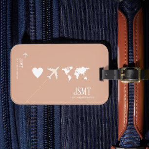 Love to Travel the World dusty-rose Luggage Tag