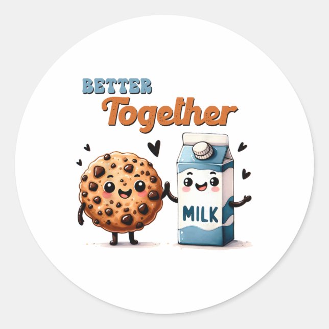 Love Together Milk And Cookies Valentine Food Love Classic Round Sticker (Front)