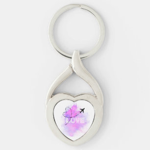 Love Travel Aeroplane Heart Keyring
