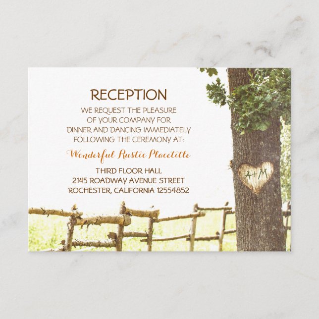 love tree countryside wedding Reception cards (Front)