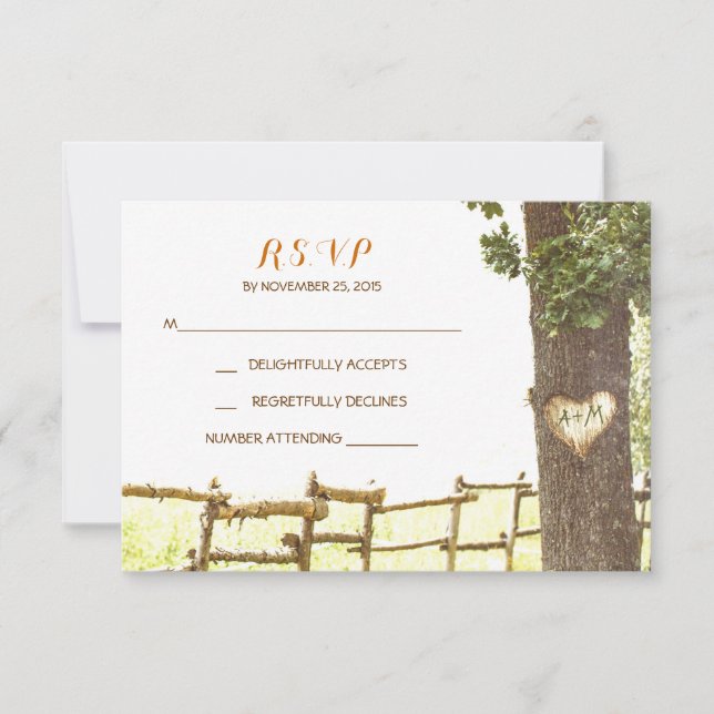 love tree countryside wedding RSVP cards (Front)