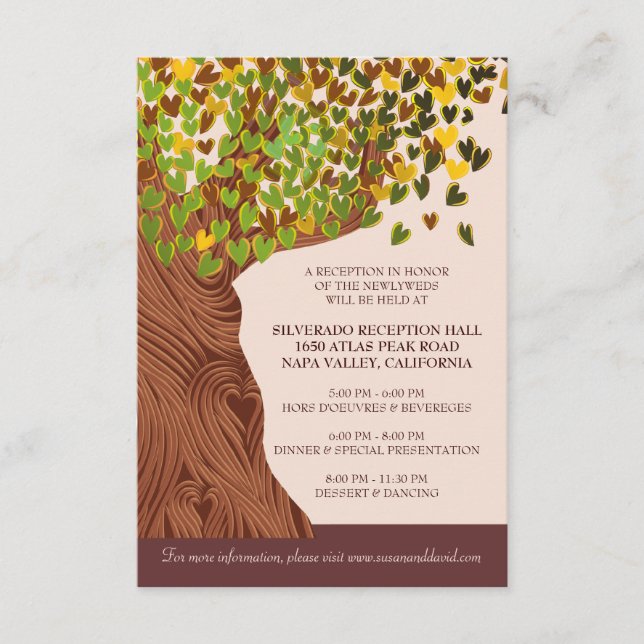 Love Tree Falling Heart Leaves Reception Card (Front)