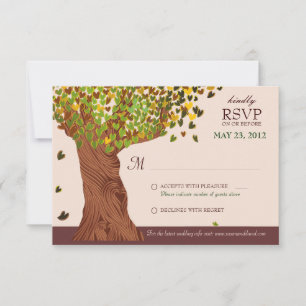 Love Tree Falling Heart Leaves RSVP Card