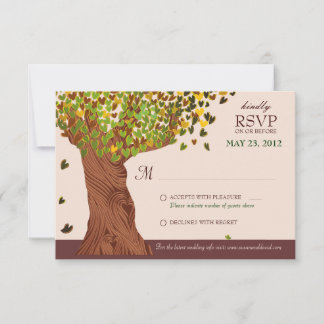 Love Tree Falling Heart Leaves RSVP Card