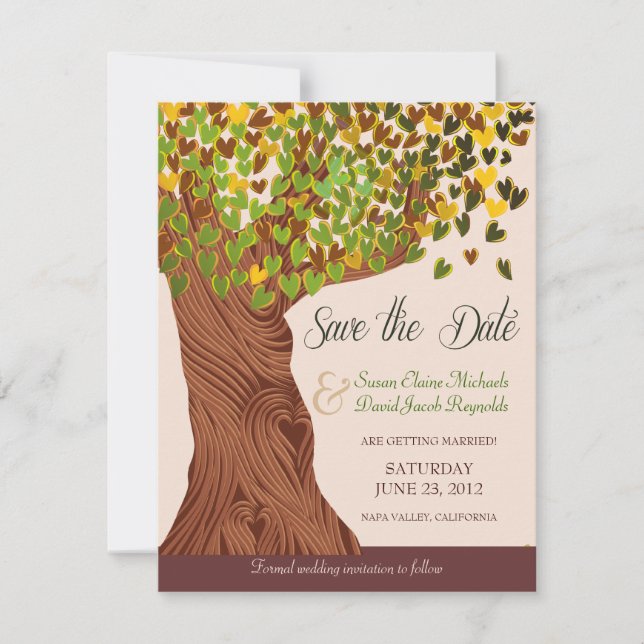 Love Tree Falling Heart Leaves Save the Date (Front)