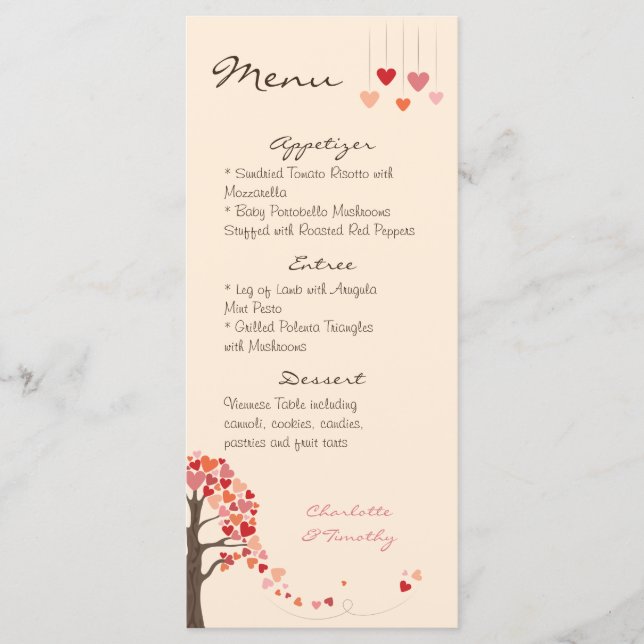 Love Tree Hearts Wedding Menu (Front)