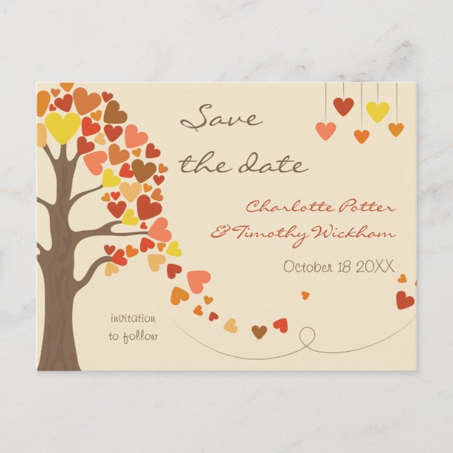 Love Tree Hearts Wedding Save the Date Announcement Postcard (Front)