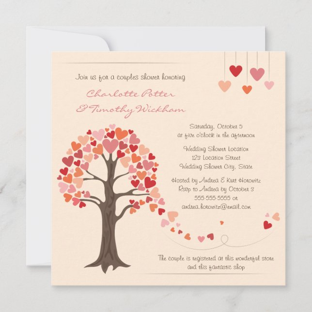 Love Tree Hearts Wedding Shower Invitation (Front)