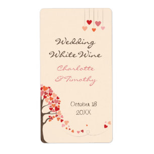 Love Tree Hearts Wedding Wine Label