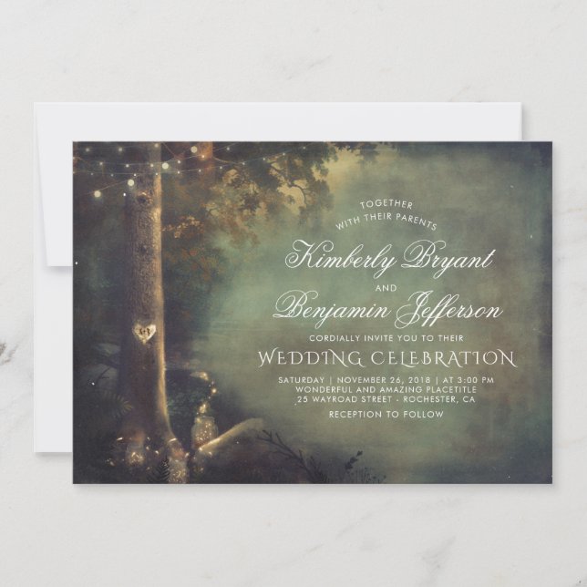 Love Tree Mason Jar Lights Rustic Woodland Wedding Invitation (Front)