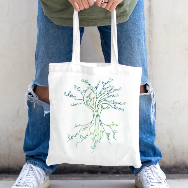 Love Tree of Life Art White Teal Blue Hearts Cute Tote Bag (Creator Uploaded)