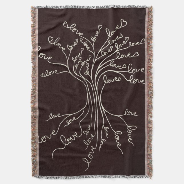 Love Tree of Life Nature Brown Hearts Cute Rustic Throw Blanket (Front Vertical)