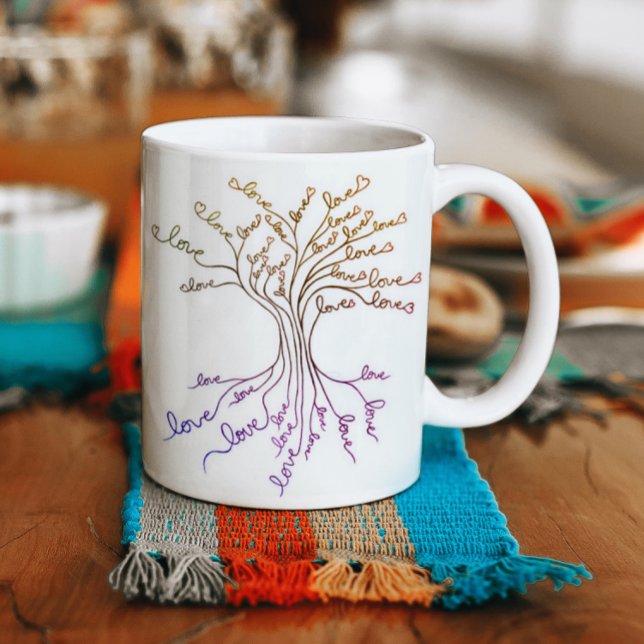 Love Tree of Life White Purple Hearts Cute Elegant Coffee Mug (Creator Uploaded)