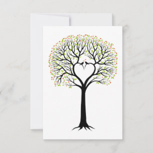 Love tree with heart branches, birds and red heart