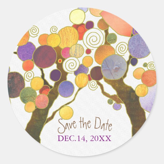 Love Trees Indie Wedding Save the Date Classic Round Sticker (Front)