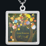 Love Trees Wedding Monograms Keepsake Silver Plated Necklace<br><div class="desc">Whimsical,  romantic and colourful tree illustration designed on custom Necklaces. The rustic tree design pendants will make unique souvenirs for newlyweds,  brides or girlfriends. ((Contact ujean4791@gmail.com for custom work and/or matching items.))</div>
